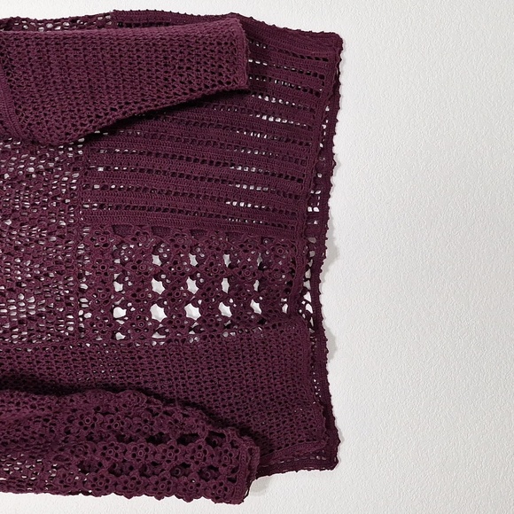Maggie Lawrence Collection Burgundy Crochet Open Knit Relaxed Fit Sweater Sz. 3X - Picture 3 of 8